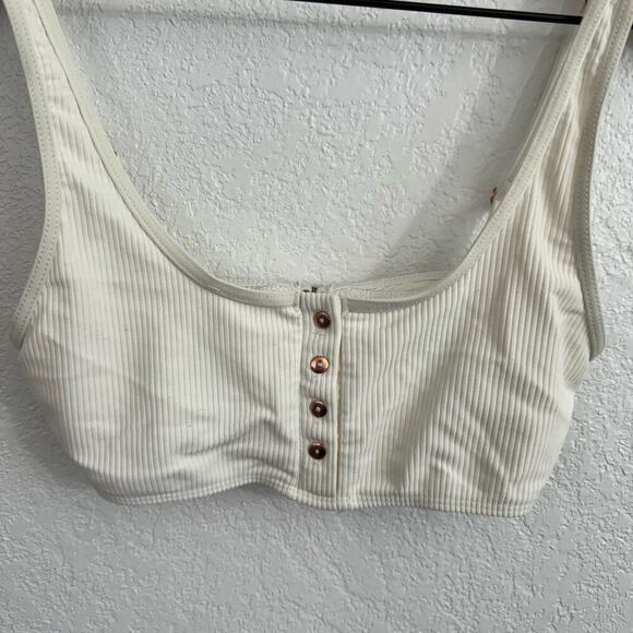 Frankie's Bikinis Alana Button Front Scoop Neck Ribbed Bikini Top White Medium - Picture 8 of 11